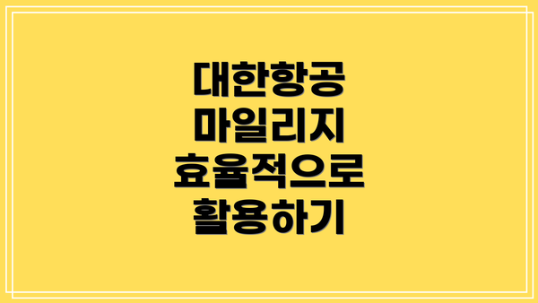 대한항공 마일리지 효율적으로 활용하기