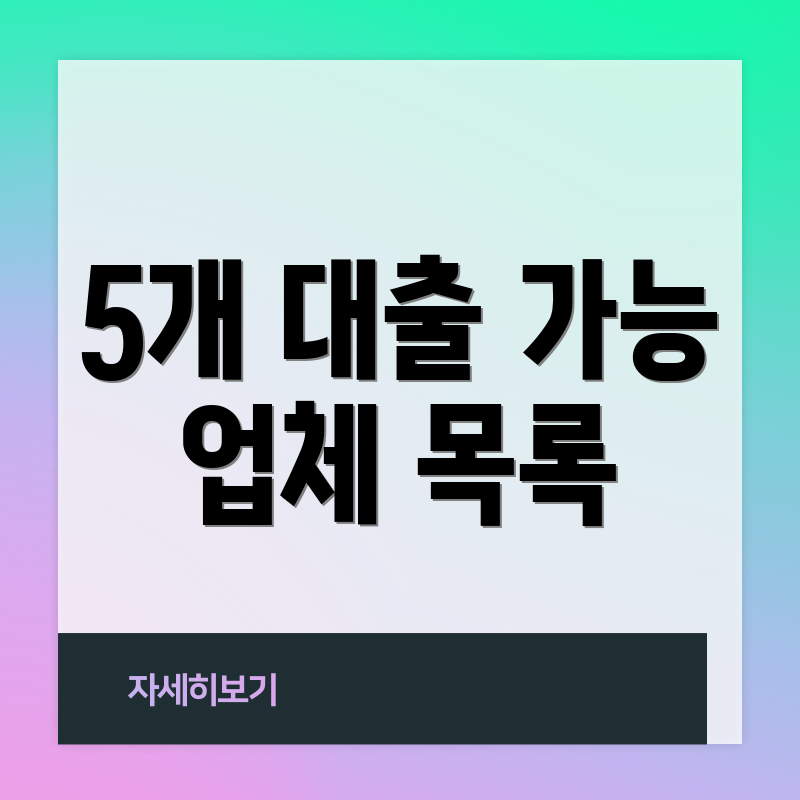 5개 대출 가능 업체 목록